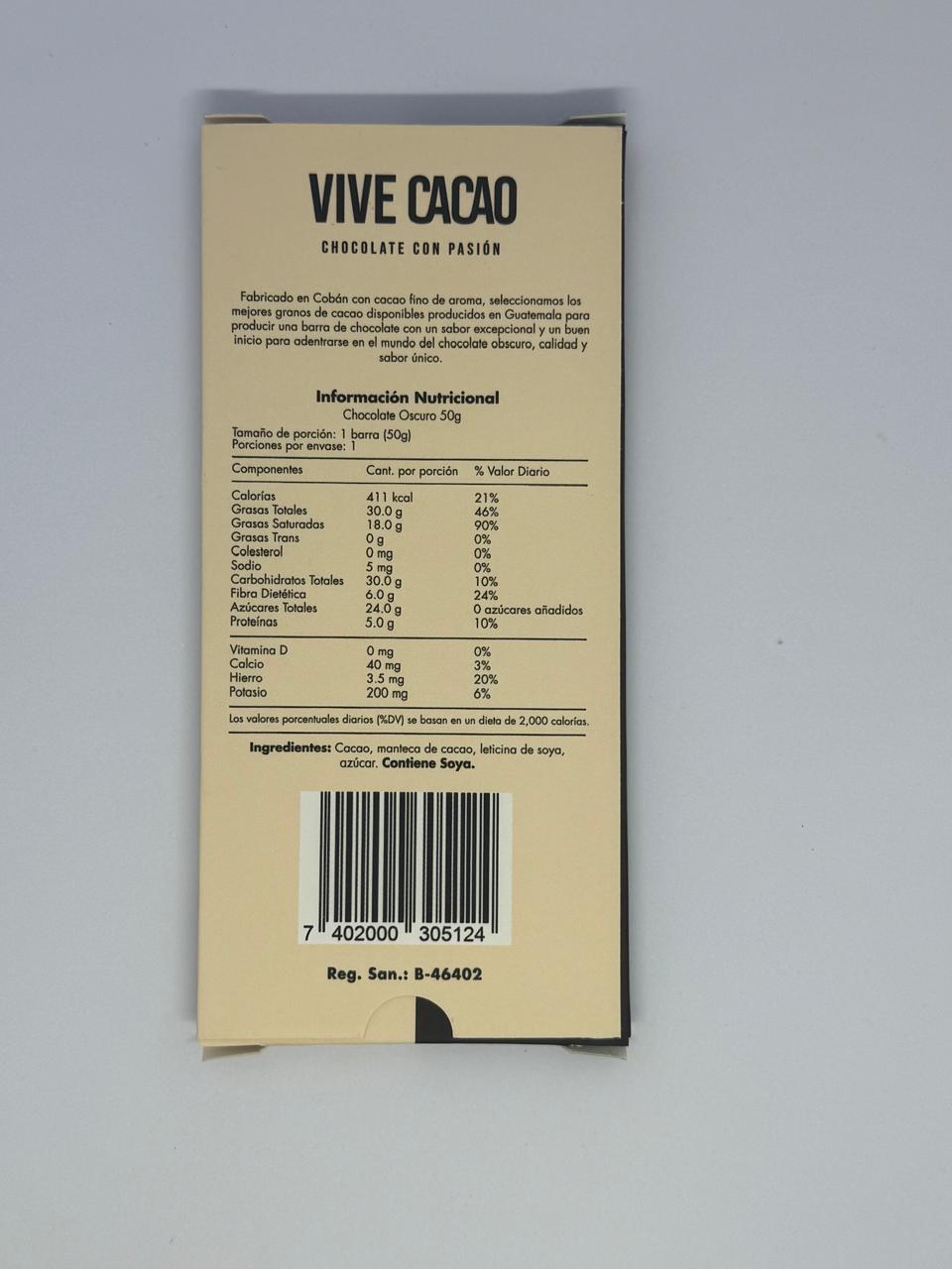 Vive Cacao 50% Dark Chocolate Bar - Guatemalan Highlands Heritage