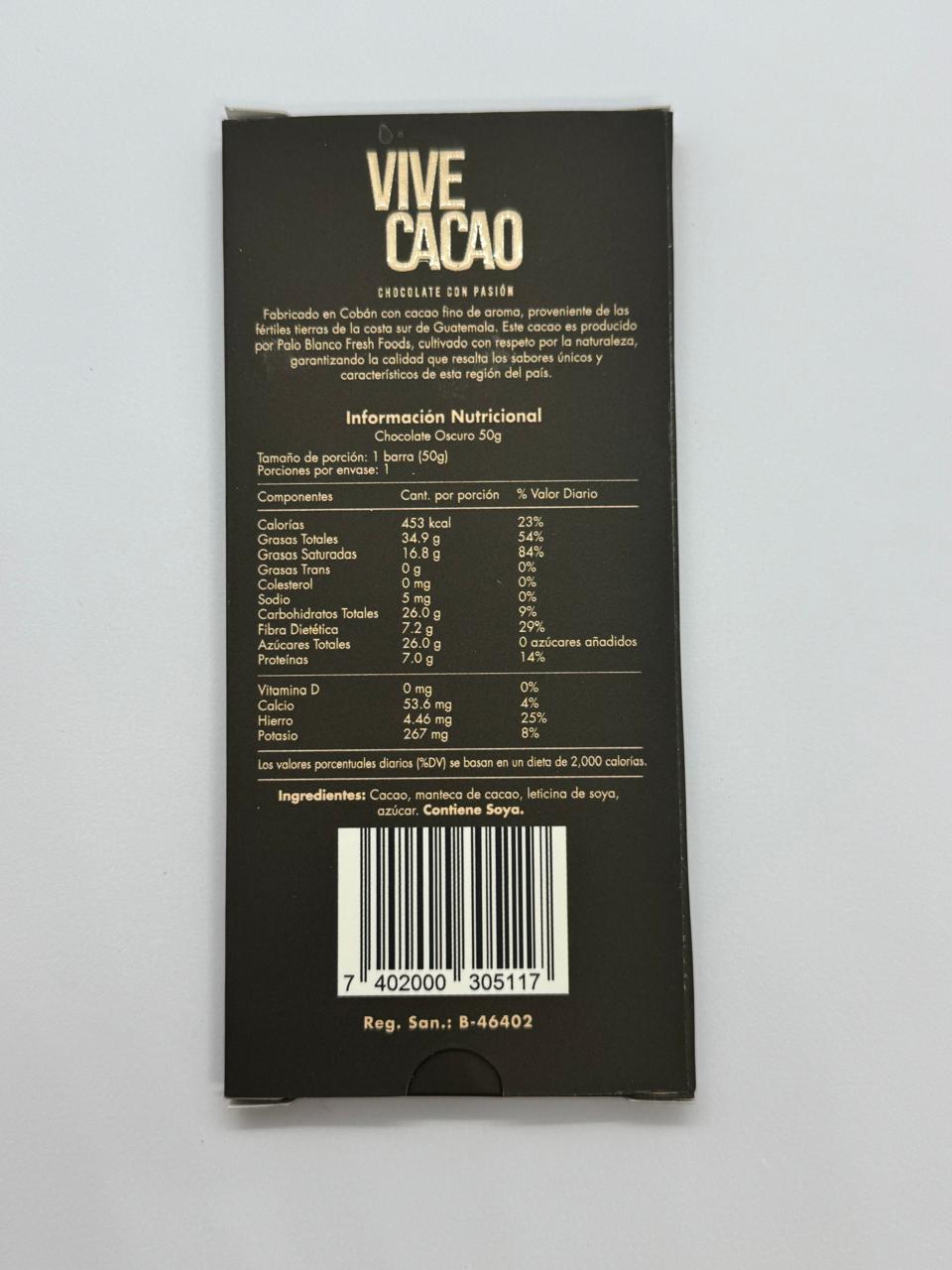 Vive Cacao 65% Dark Chocolate Bar - Costa Sur, Guatemala