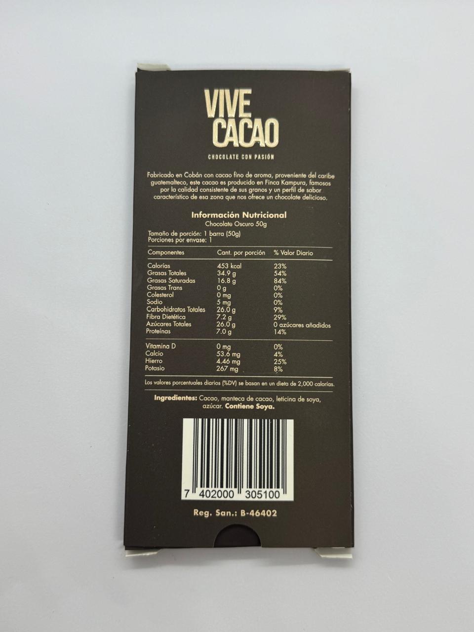 Vive Cacao 65% Dark Chocolate Bar - Guatemalan Highlands Heritage