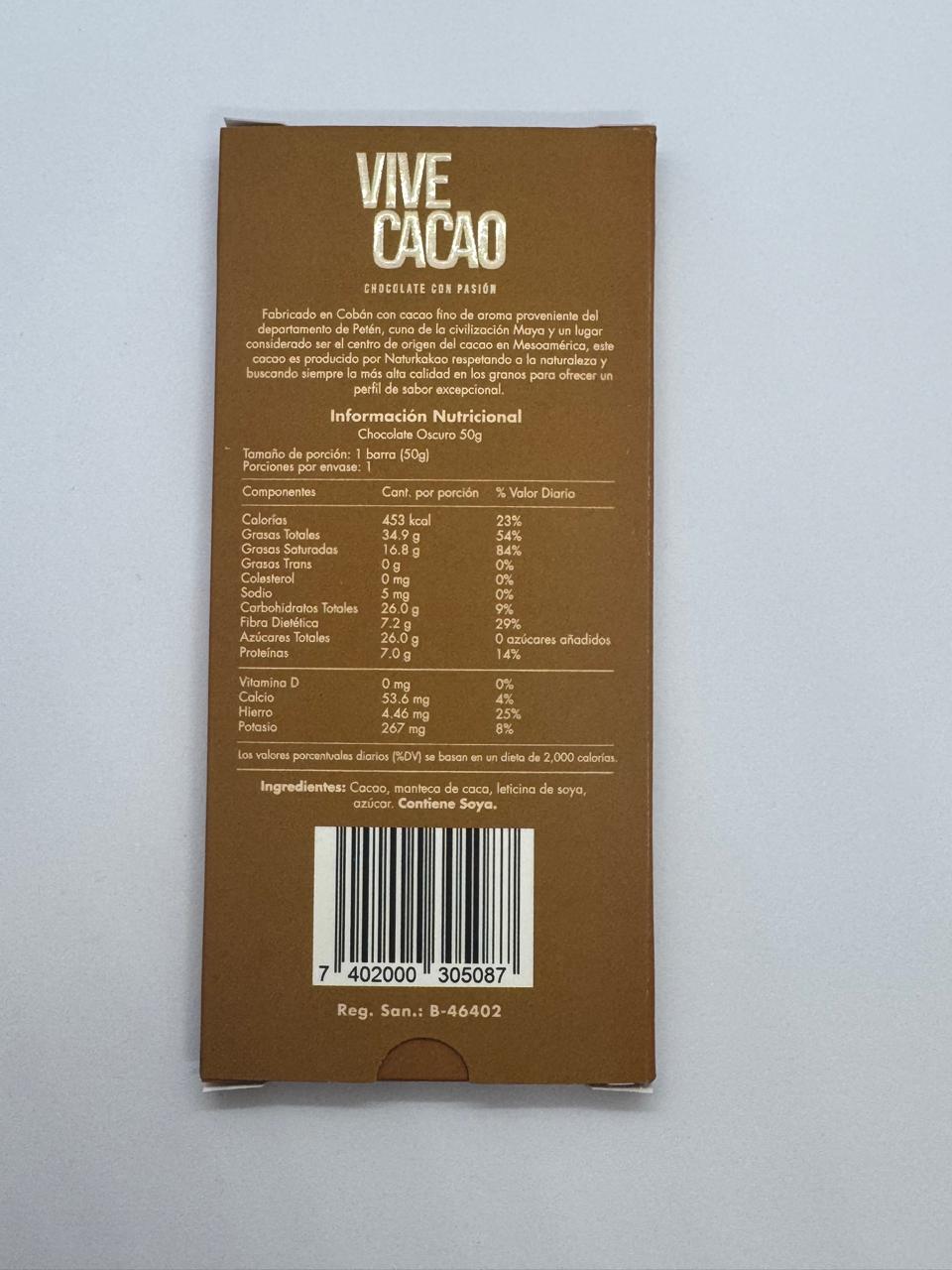 Vive Cacao 65% Dark Chocolate Bar - Guatemalan Highlands Heritage